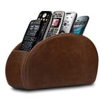 Londo Range Télécommandes à 5 Compartiments - DVD, Blu-Ray, TV, Chaîne Hi-FI, Roku ou Apple TV - en Cuir Véritable avec Doublure Suédée - Faible Encombrement pour Séjour ou Chambre (Marron)