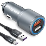 Fast Car Charger for Samsung Galaxy S20 S21 Plus Ultra FE 5G A12 A02S A32 S9 S10 S8 S10E,Note 10+ 9 8 10 Lite,A8 A9 2018 A30,Quick Charge 3.0/5.4A+2M C Cable,30W USB Cigarette Lighter Phone Adaptor
