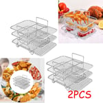 2x Air Fryer Grill Rack for Ninja Dual Air Fryer 304 Stainless Steel Three Layer