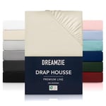 Dreamzie Drap Housse 90x200 cmpour Matelas Épais jusqu'à 33 cm - 100% Polyester Microfibre - Beige Certifié sans Produits Chimiques (Oeko TEX), Drap Housse avec Élastique Complet