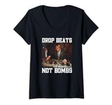 Womens DJ Trump Scratching Vinyl Turntables Drop Beats Not Bombs V-Neck T-Shirt