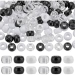 600 st Pony Beads i Bulk 6x9mm Opaka Pony Beads Svart Vit Plastpärlor Transparenta Pony Beads Kit Runda Hantverkspärlor för Smyckestillverkning Pärlning