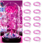 Dufuso Lot de 12 Guirlande Lumineuse Intérieur, 2M 20LED, IP65 Étanche Guirlande led à pile Décoration Romantique pour Saint Valentin, Mariage, Anniversaire, Diverses fêtes - Rose