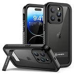 Lanhiem Coque iPhone 14 Pro Étanche - Antichoc [avec Support Arrière] Incassable 360 Intégrale [Protection Écran+Camera] IP68 Waterproof Militaire Chantier Imperméable pour iPhone 14 Pro (6.1) Noir