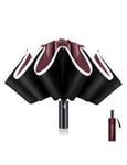 XIXVON Parapluie Pro (10 Baleines, Rouge) | Parapluie Inversé, Protection UV 50+ à 99%, Bande De SéCurité RéFléChissante, RéSistant Au Vent, Portable, Automatique, Pliant