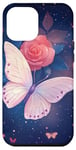 Coque pour iPhone 15 Plus Rose et papillon mignon sur fond bleu