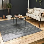 THE RUGS Rainbow Collection Outdoor Rug - Easy to Clean, Waterproof Plastic Outdoor Rugs for Garden, Patio, Balcony, Camping - Vibrant Plastic Straw Rug - Threads Anthracite, 150x220