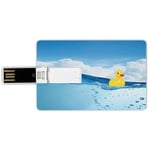 4G USB Flash Drives Credit Card Shape Rubber Duck Memory Stick Bank Card Style Little Duckling Toy Swimming in Pond Pool Sea Sunny Day Floating on Water,Blue and Yellow Waterproof Pen Thumb Lovely Ju