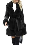 Giolshon Femmes Faux Cuir Veste De Fourrure Longue Ceinture À Capuche Moto Parka Manteau Épaissir Sherpa Polaire Outwear 241 Noir XL