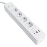 KabelDirekt – Bloc multiprise avec 4 Prises (USB, Power Delivery 3.0, Charge Jusqu’à 3× Plus Rapide Selon l’Appareil, Protection parafoudre/surtension, testé par TÜV, Blanc)