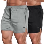 COOFANDY Lot de 2 Shorts de Sport pour Homme Short de Course à Pied pour Fitness Short Extensible léger pour Homme avec Poches Gris/Noir XXL