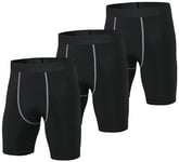 YUSHOW Lot de 3 Short de Compression Homme Short Sport Séchage Rapide Anti-Frottements Respirant Collant Court pour Running Rugby Fitness Rapide,Ligne Noire Grise(3 Pack,L