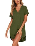 Ekouaer Chemise de Nuit Femme Bouton Nuisette Manches Courtes Pyjama Femme Grande Taille Col en V Nightie, Étoile Grise, XL