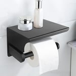 Aiducho - Porte Papier Toilette avec Étagère Supérieure - Acier Inoxydable Support à Percer & Auto-Adhésif - Porte Rouleau Murale Noire pour Salle de