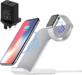 Chargeur Induction, Chargeur Sans Fil 2 En 1, Chargement Sans Fil Rapide, Station De Chargement Qi Pour Iphone 14 13 12 Pro Max 11 Xr Xs Apple Watch 2-7 (Avec Adaptateur Qc3.0), Blanc.[G1823]