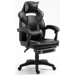 BOLLI Chaise Gaming - Chaise Bureau Ergonomique avec Repose-Pied - Fauteuil Gaming avec Soutien Lombaire Massage et Appui-tête - Siège Gaming,Noir et