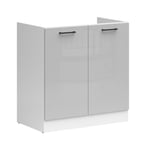 800mm Kitchen Sink Unit Cabinet 2 Door 80cm Cupboard Light Grey Gloss Junona