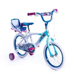 Huffy Disney Frozen 16 Inch Girls Bike - Sky Blue & White + Doll Carrier 4-6yrs