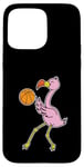 Coque pour iPhone 15 Pro Max Flamant rose joue au basket-ball