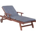 Chaise Longue en Bois d'Acacia avec Coussin Bleu Dossier Réglable 5 Positions Toscana