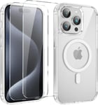 Magnétique Coque Pour Iphone 13 Pro Max 6.7'' Avec 2 Pièces Protection Écran En Verre Trempé, Compatible Avec Magsafe,Transparent Antichoc Silicone Tpu Anti-Rayures Etui Pour Iphon[Iph235255]