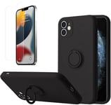 Coque Silicone Pour iPhone 11 Couleur Noir Avec Anneau Support + Verre Trempe P