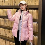 Doudoune Femme Nouveau Automne Femmes Manteaux d'hiver Mode Brillant Col Montant Parkas Veste d'hiver Femmes Brillant Rembourré Coton Manteau XL Rose