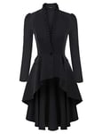 Vetse Femme Manche Longue Col en V Manteau Long Femme Asymetrique Steampunk Gothique Veste Longue Femme Noir S SLE44-2