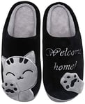 Mishansha Chaussons Femme Homme pour d'hiver Automne Pantoufles Peluche Chaussures Maison avec Dessin Animé - Chaud Doux Confort et Mignon (Noir, 41/42 EU = 42/43 CN)