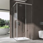 Cabine de Douche Transparent en Angle Paroi de Douche avec Portes Coulissantes Ravenna16K-Plus 80x80x190 cm avec Receveur de Douche - Transparent