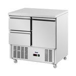 Royal Catering Mobil Saladette Kjøleskap - 240 l 2 skuffer / 1 hylle 90 x 70 cm klasse C rustfritt stål