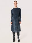 Soaked In Luxury Nicha Open Back Knee-Length Dress, Faded Denim Burn Out