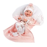 Llorens 1063596 Poupée Bimba aux Yeux Bleus et Corps Doux avec Yeux endormis, Tenue Rose, tétine et Couverture Douce, 35 cm