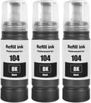 104 Encre Compatible avec Epson 104 Bouteille d'encre Multipack pour ET-1810 ET-2726 ET-2810 ET-2811 ET-2812 ET-2814 ET-2815 ET-2820 ET-2821 ET-2825 ET-2826 ET-4700 ET-4800 (3-Pack, 3 Noir)