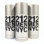 3x Carolina Herrera 212 NYC Men's Deodorant Spray, Deodorant for men 150ml