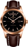 Breitling Watch Transocean Black Red Gold Leather Tang Type