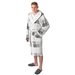 Dreamscene Winter Check Tartan Print Sherpa Flannel Fleece Soft Warm Dressing Gown Hooded Robe, One Size - Silver Grey