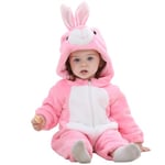 HAHASHOW BéBé d'hiver Grenouillères Combinaison Unisexe Animal Mignon Flanelle Barboteuses Manteau à Capuche Enfants Pyjama Jumpsuit pour Garçon et Fille 6-12 Mois, Lapin