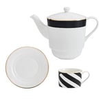 Mikasa Luxe Deco Service à thé pour une personne avec théière en porcelaine, tasse et soucoupe, service à thé empilable, lavable au lave-vaisselle