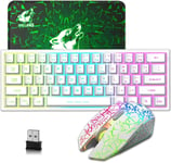 60% Compact Usb Pack Clavier Souris Sans Fil Gamer, Mecanique Sentiment 3800Mah Rgb Rétroéclairé Clavier, Souris 2400Dpi 7 Optique Respiration Lumières Ergonomique, Compatible Mac/Pc/Window -Blanc