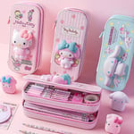 Stor PU-pennfodral med Kawaii Hello Kitty, Cinnamoroll och Melody - Skolpennor, Väska, Pennfodral, Tillbehör, Kontorsmaterial (Pennor ingår ej)