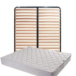 Ensemble Matelas Tissu Ignifuge 140x200 + Sommier Démonté + Pieds Offerts - Hauteur 15 cm - Confort Ferme - Mousse Extrêmement Durable embourrage 100% polesther - Anti feu