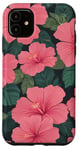 Coque pour iPhone 11 Rose coucher de soleil hawaïen fleur d'été hibiscus