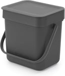 Brabantia Sort & Go Food Waste Bin 3L, Small Countertop Kitchen Compost Caddy &