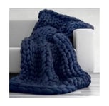 Large Cable Knitted Premium Washable Soft, Bedroom Home Decor Giant Yarn, Chunky Knit Blanket Handmade, Bed Bedroom Decor Bulky Sofa,Navy,130 * 170CM