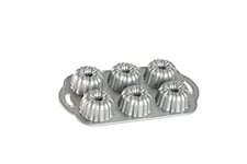 Nordic Ware Platinum Anniversary Bundtlette Pan, Cast Aluminium Mini Bundt Tin, Bundt Cake Tin for 6 Cakes, Cake Mould Made in the USA, Colour: Platinum, Silver