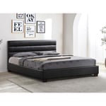 Vente-unique Lit 160 x 200 cm - Simili - Noir + Matelas - FAUSTIN