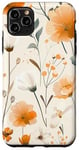 Coque pour iPhone 11 Pro Max Blanc abstrait floral mignon beige marron fleurs sauvages esthétiques