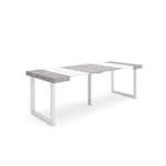 Table console extensible, 220, pour 10 personnes, 222x90x77cm, Pieds bois massif, couleur Blanc et ciment