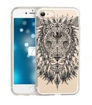 Coque Iphone 7 PLUS Iphone 8 PLUS lion jungle wild tatoo doodling noir transpare